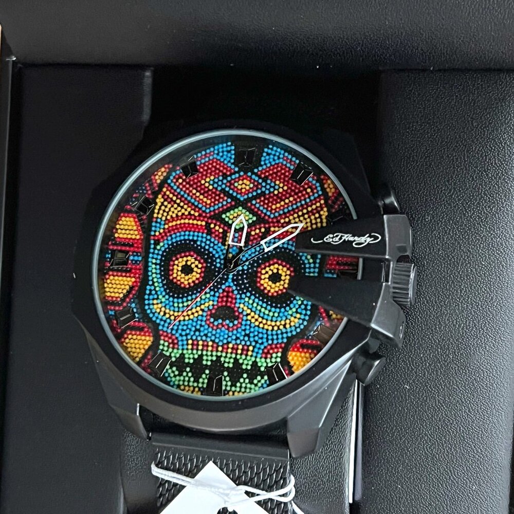 NEW Ed Hardy Colorful Skull Mens Watch